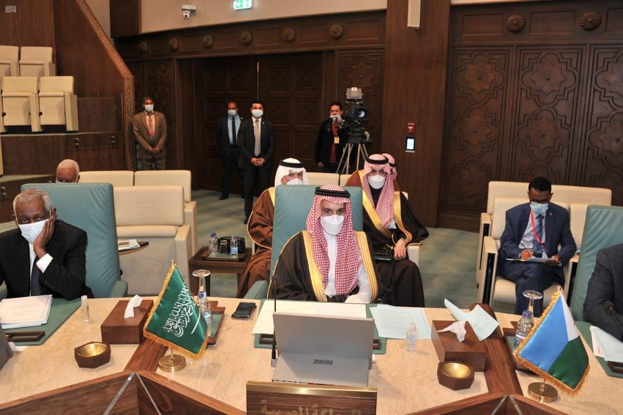 Saudi Arabia’s Minister of Foreign Affairs Prince Faisal bin Farhan head the Kingdom's delegation at an extraordinary Arab League meeting in Cairo on Monday, Feb. 8, 2021. (SPA) Saudi Arabia’s Minister of Foreign Affairs Prince Faisal bin Farhan head the Kingdom's delegation at an extraordinary Arab League meeting in Cairo on Monday, Feb. 8, 2021. (SPA)