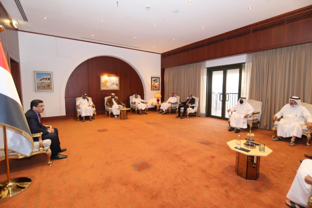 Yemen’s foreign minister, Ahmed Awad bin Mubarak, and his Qatari counterpart, Sheikh Mohammed bin Abdulrahman, hold talks in the Qatari capital, Doha, on Sunday, March 7, 2021. (Yemen Ministry of Foreign Affairs) Yemen’s foreign minister, Ahmed Awad bin Mubarak, and his Qatari counterpart, Sheikh Mohammed bin Abdulrahman, hold talks in the Qatari capital, Doha, on Sunday, March 7, 2021. (Yemen Ministry of Foreign Affairs)