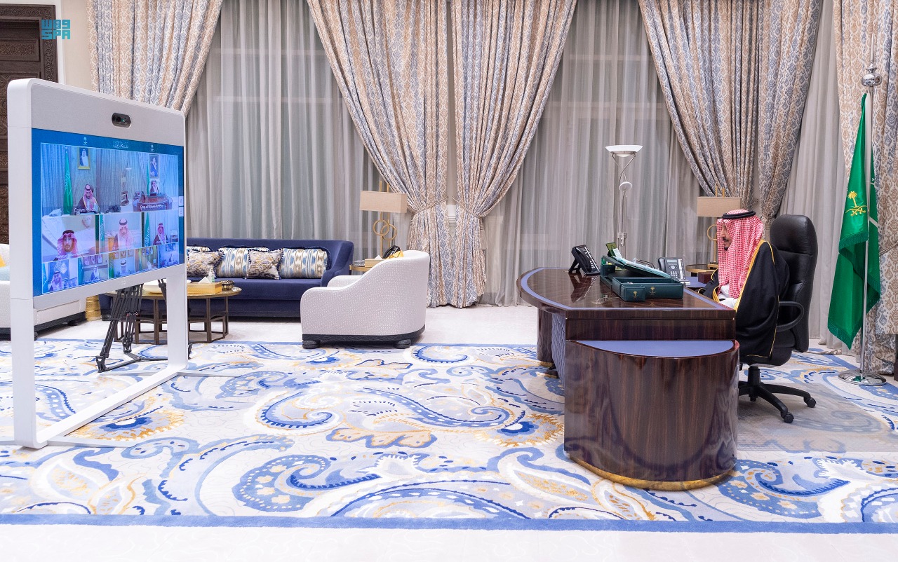 Saudi Arabia’s cabinet held its weekly meeting, chaired by King Salman virtually from NEOM, on Tuesday, March 23, 2021. (SPA) Saudi Arabia’s cabinet held its weekly meeting, chaired by King Salman virtually from NEOM, on Tuesday, March 23, 2021. (SPA)