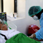 A COVID-19 patient is treated at a hospital in Taez, Yemen, March 30, 2021. (Ahmad al-Basha/AFP via Getty Images)